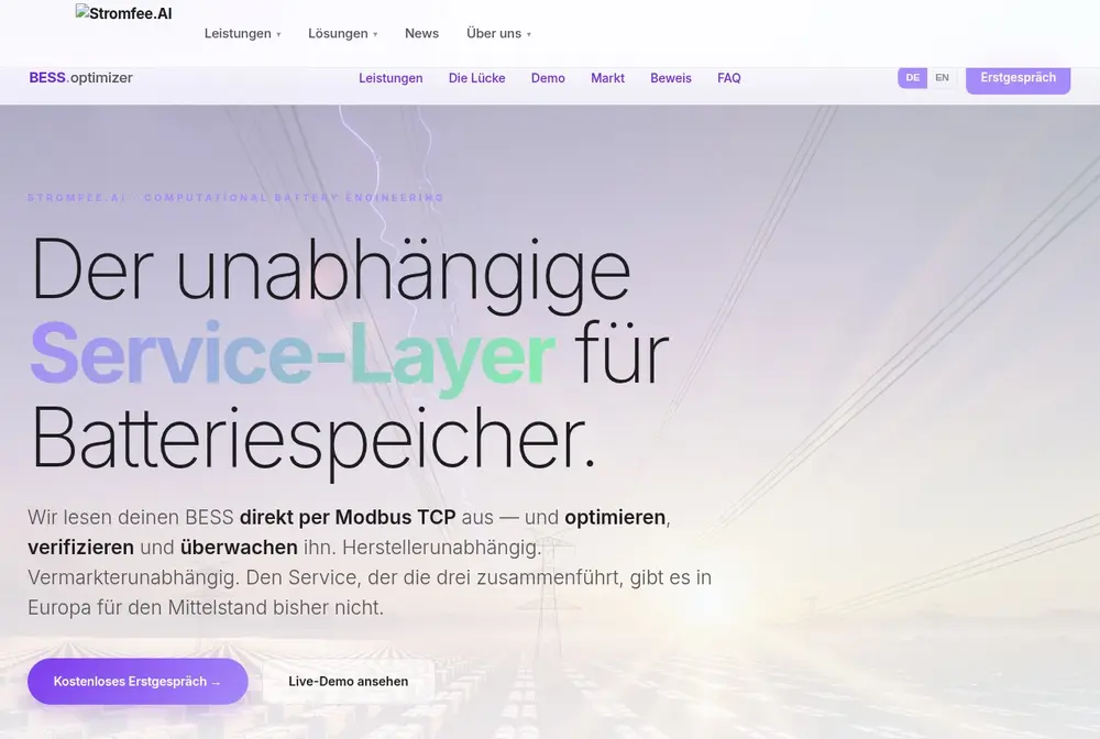 Startseite BESS.optimizer — Der unabhängige Service-Layer für Batteriespeicher