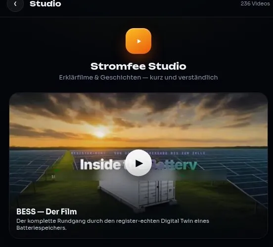 Stromfee Studio — Mediathek mit 236 Videos, Startfilm BESS — Der Film