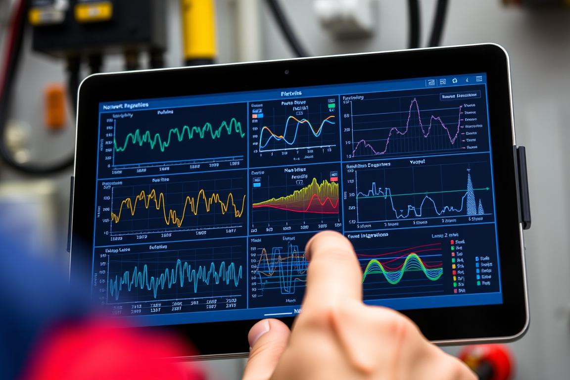 Digitale Netzanalyse auf einem Tablet, durchgeführt von einem Hauselektriker als Alleskönner