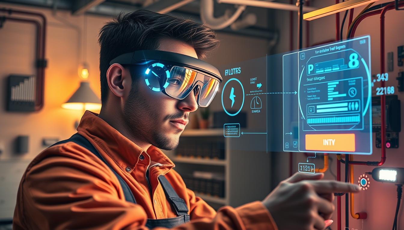 Zukunftsvision: Hauselektriker als Alleskönner arbeitet mit Augmented Reality an vernetzten Energiesystemen