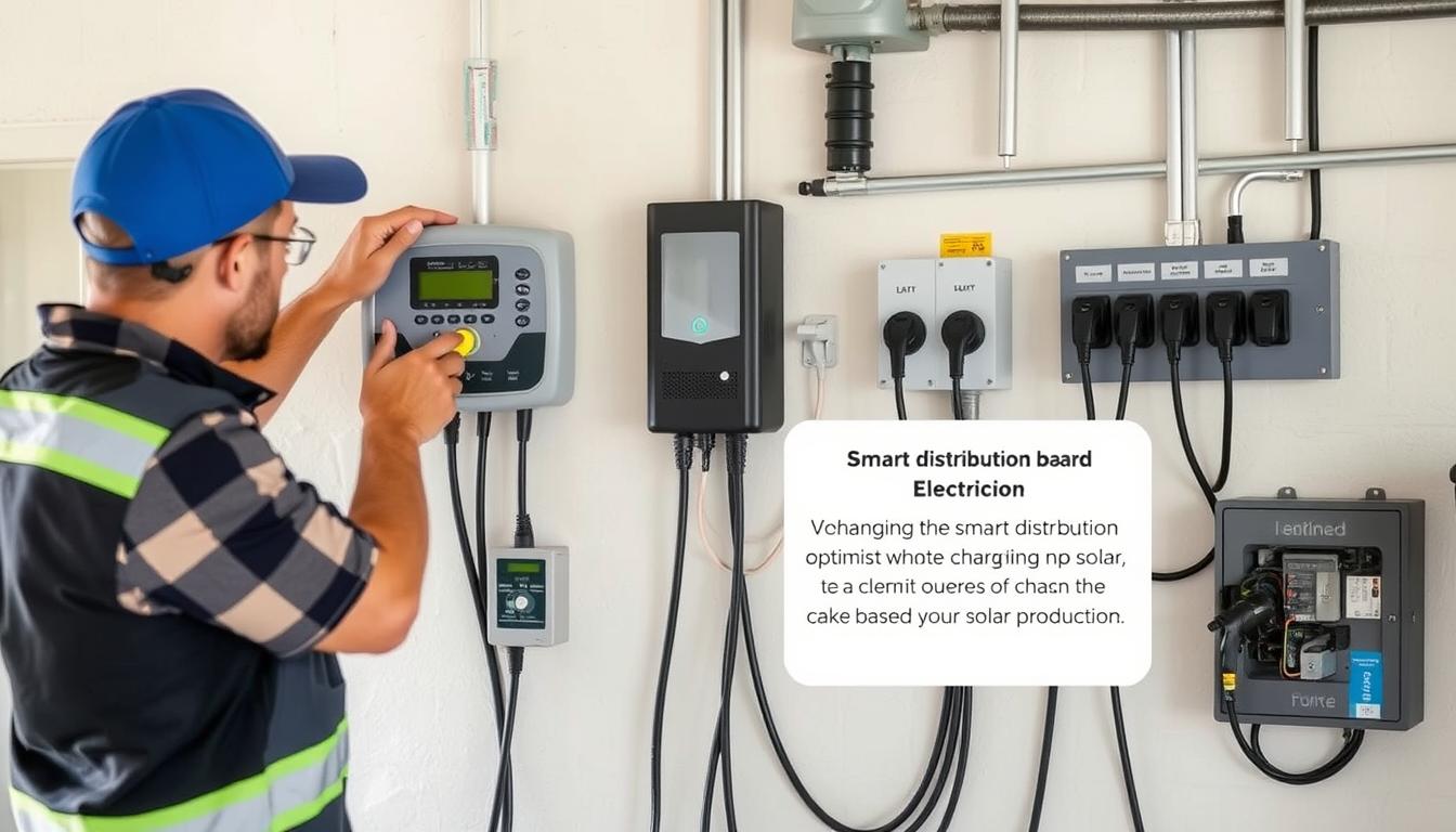 Hauselektriker installiert ein Lademanagement-System für Elektrofahrzeuge mit PV-Anbindung